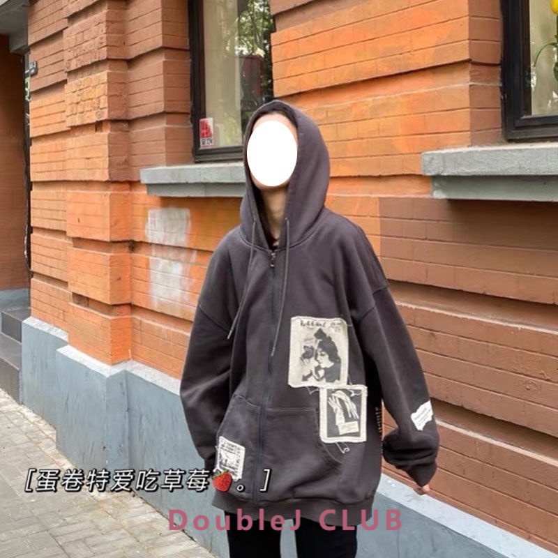 Áo Khoác Hoodie Dáng Rộng Phối Khóa Kéo Kiểu Vintage Đường Phố Mỹ Cá Tính Cho Nữ | BigBuy360 - bigbuy360.vn