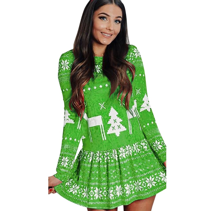 Đầm Dáng Ôm Tay Dài In Họa Tiết Giáng Sinh Thời Trang Mùa Hè Thu Dành Cho Bạn Nữ