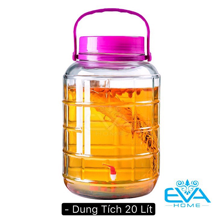 Bình Ngâm Thủy Tinh Quai Xách Nắp Tím 20 Lít Có Van – QX20LV M1543