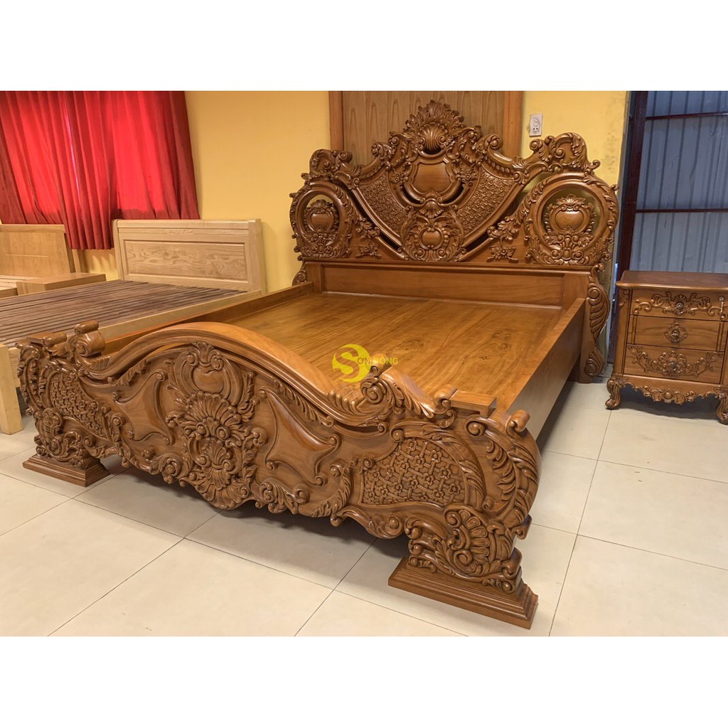 Giường ngủ cổ điển 1.8mx2m gỗ tuyển dạt dày 2cm.