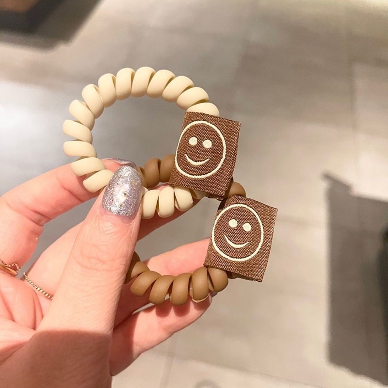Dây buộc tóc cao su kiểu đường dây điện thoại với mặt cười thời trang phong cách Hàn Quốc dành cho nữ