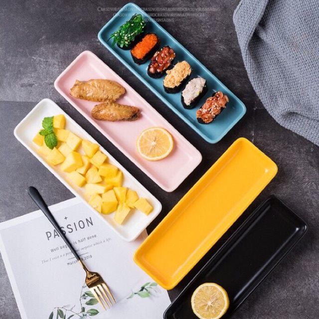 Đĩa sứ đựng sushi , Đĩa chữ Nhật dài phong cách Nhật Bản