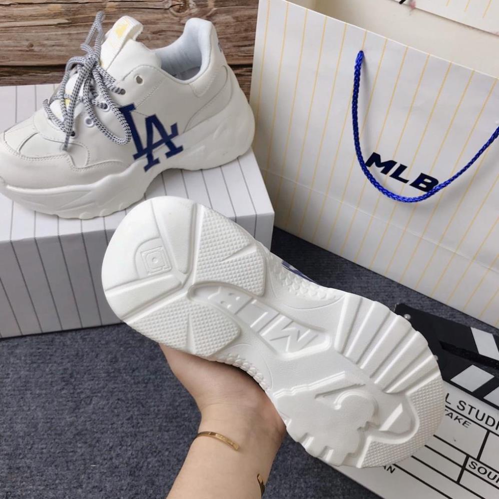 giayvadepGiày độn đế MLB la trắng chữ xanh. Giày thể thao sneaker nam nữ hot trend tăng chiều cao Full Box Bill