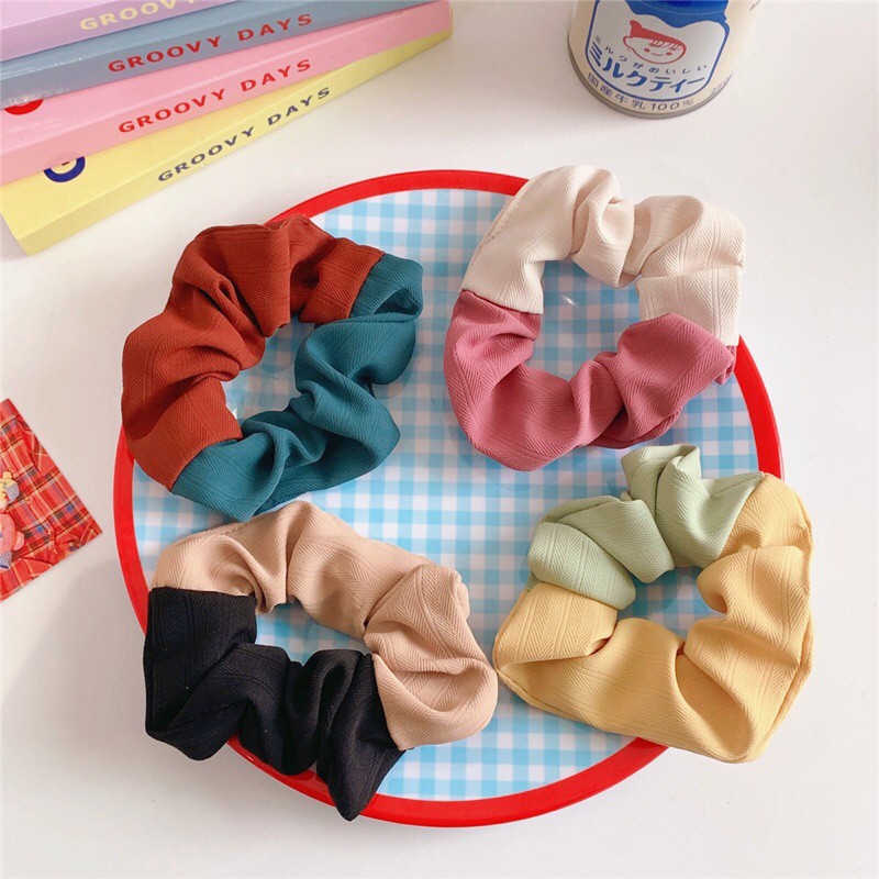 Nơ buộc tóc scrunchies mix hai màu cute