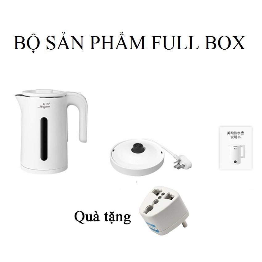 Ấm siêu tốc chính hãng 2 lớp MEIYUN, Ấm đun siêu tốc 2 lớp chính hãng loại 1.8 lít tốt cao cấp - Aka mart