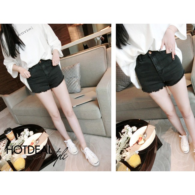QUẦN SHORTJEAN QUẦN ĐÙI JEAN ĐEN CO DÃN LƯNG CAO TƯA LAI