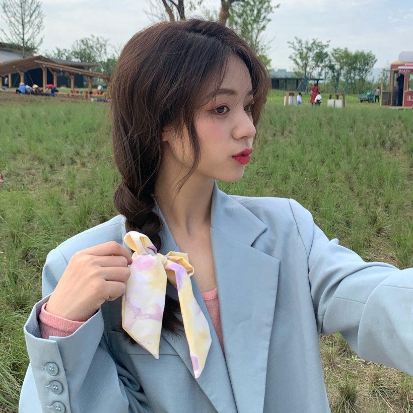 Dây cột tóc phối ruy băng thắt nơ hình bướm màu kiểu tranh sơn dầu cho nữ