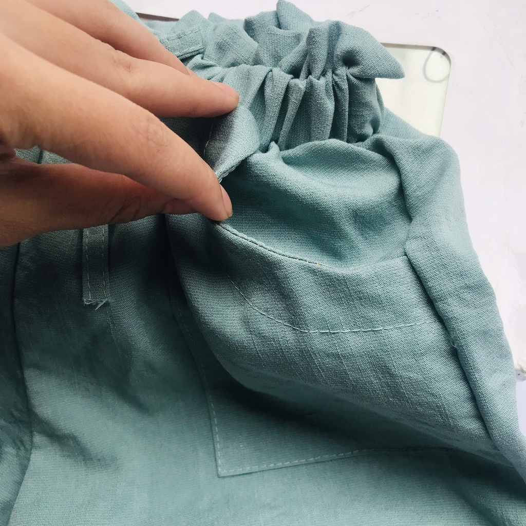 Quần Đùi Cạp Cao Có Nơ Bé Gái Chất Đũi Thấm Hút Mồ Hôi Mềm Mại Size 10-35kg