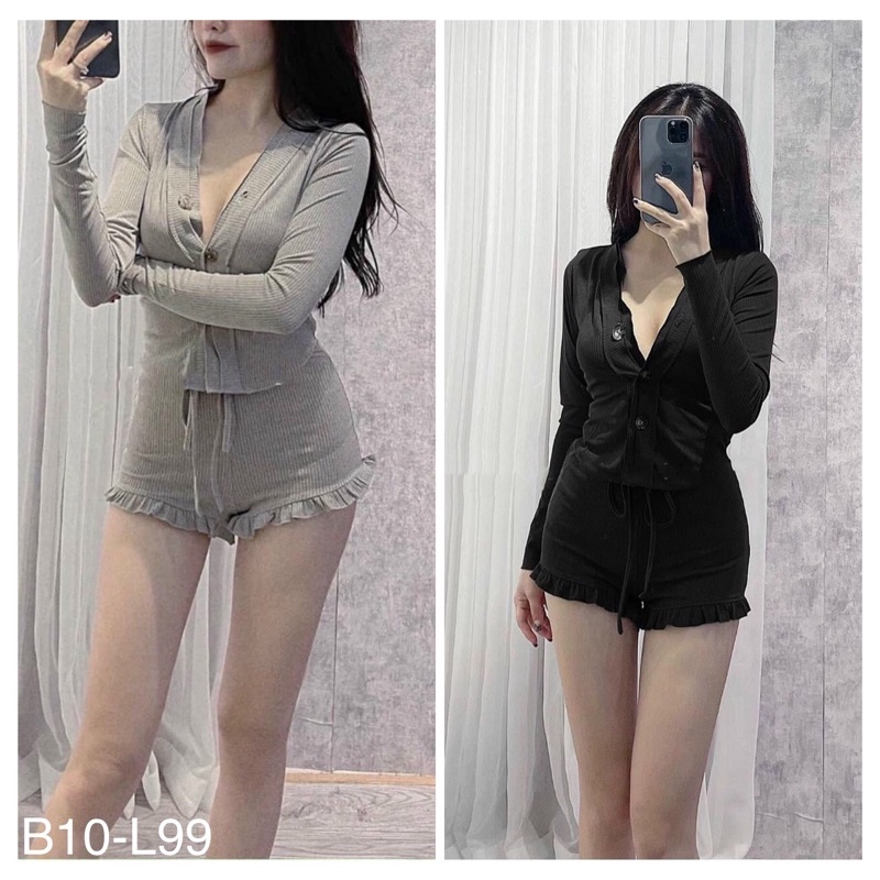Set Bộ Gân Tăm Tay Dài Siêu Cute (Freesize dưới 55kg)