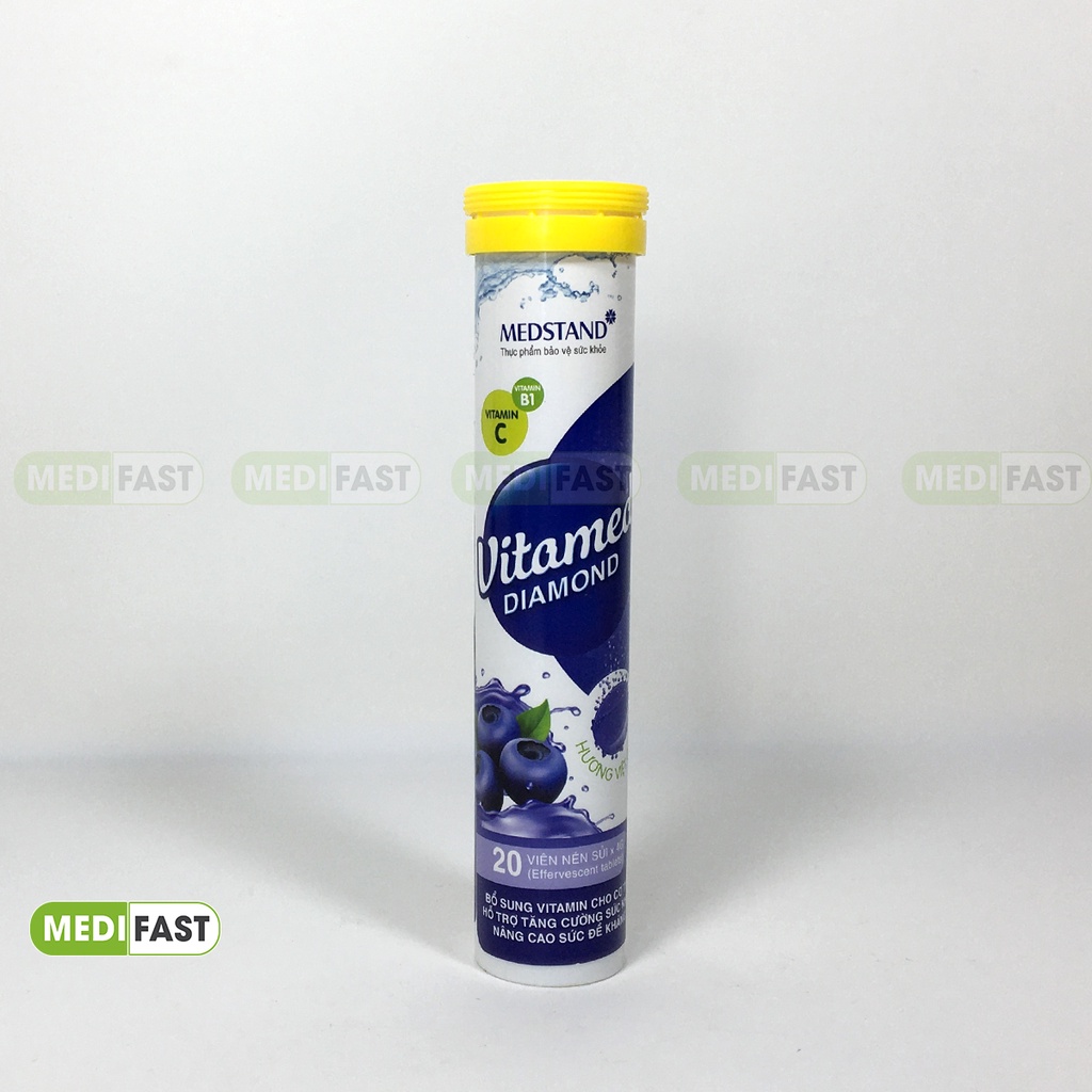 Viên Sủi Vitamin tổng hợp Vitamed nhiều vị cam, chanh, việt quất, dâu bổ sung vtm C, nhóm B, PP, D3, kẽm tuýp 20 viên