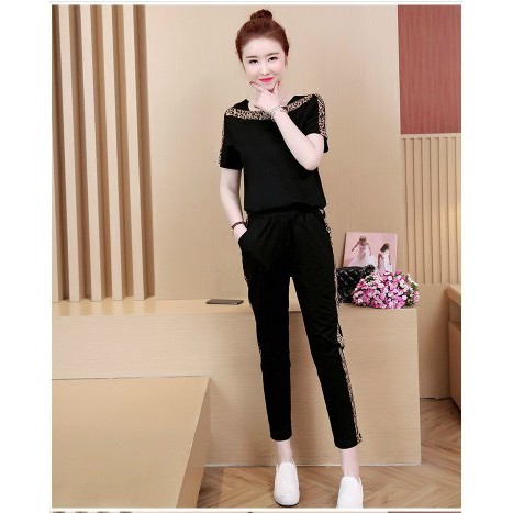 [CAO CẤP] Bộ đồ thể thao cotton cao cấp phối họa tiết beo 3d TT461175. [HÀNG XUẤT NHẬT-HÀN QUỐC]