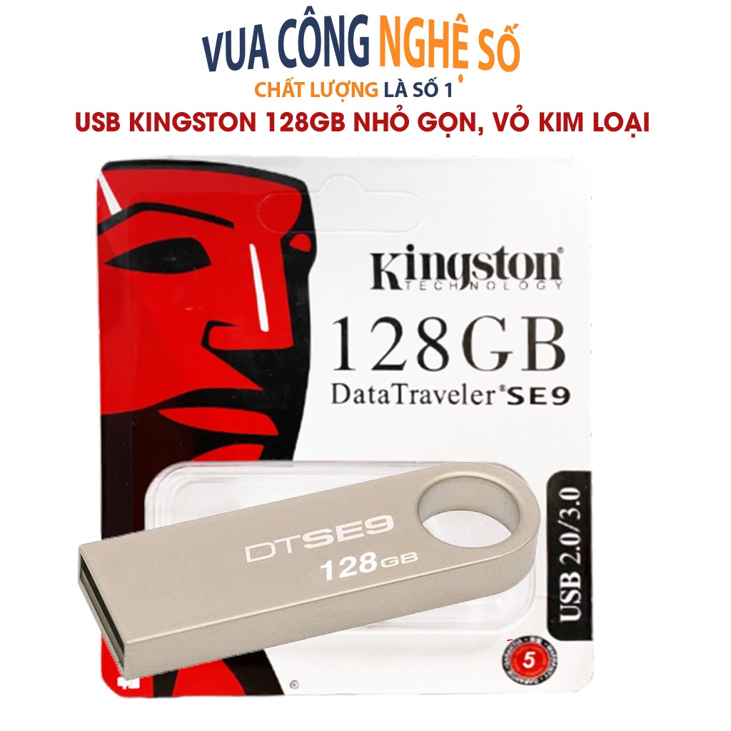 Usb Kingston 128gb SE9 tốc độ 2.0 nhỏ gọn, vỏ kim loại, chuyên dùng để lưu trữ, hỗ trợ cài win