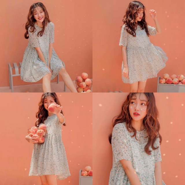 Đầm hoạ tiết xinh độc lạ minty dress mẫu babydoll hoa nhí chất voan mát rượi 2 lớp dày dặn có lót 2 dây ( kèm ảnh thật)