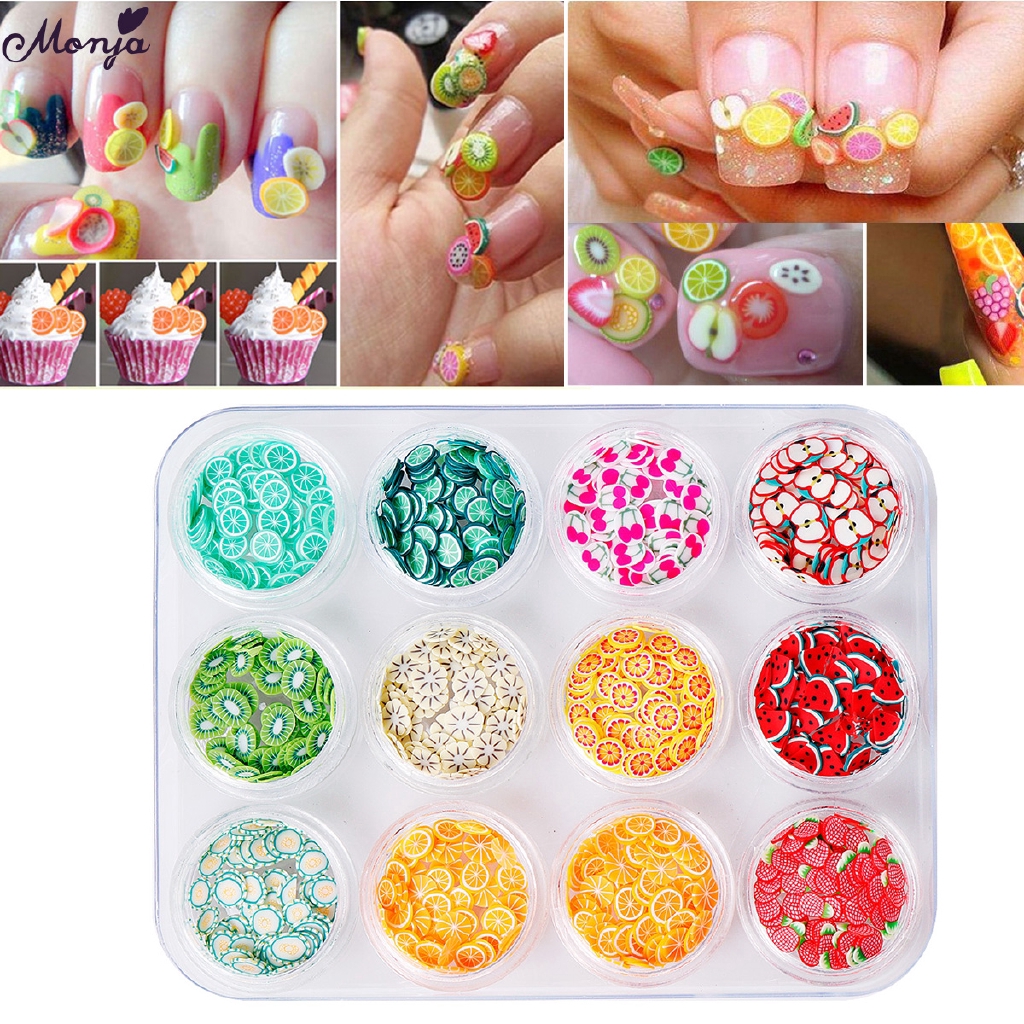Bộ 12 phụ kiện trang trí móng tay hình hoa quả 3D xinh xắn Monja