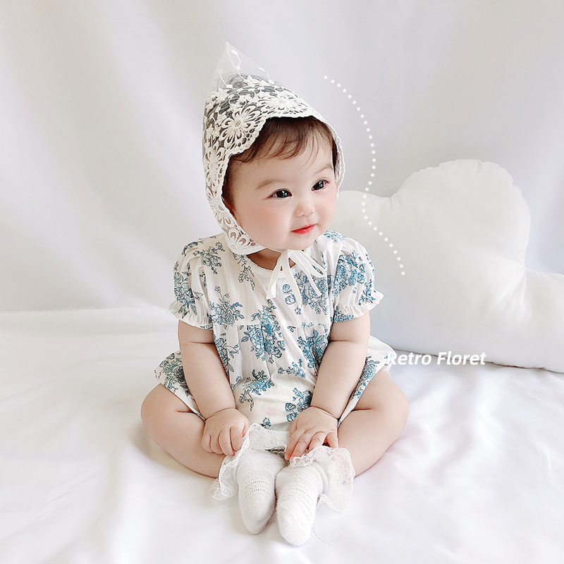 Set Áo Liền Quần + Băng Đô Đáng Yêu Cho Bé Gái Sơ Sinh