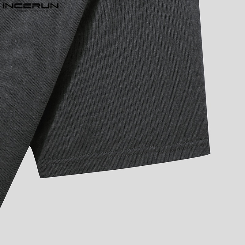 Áo INCERUN vải dệt kim ngắn tay màu trơn thời trang cho nam