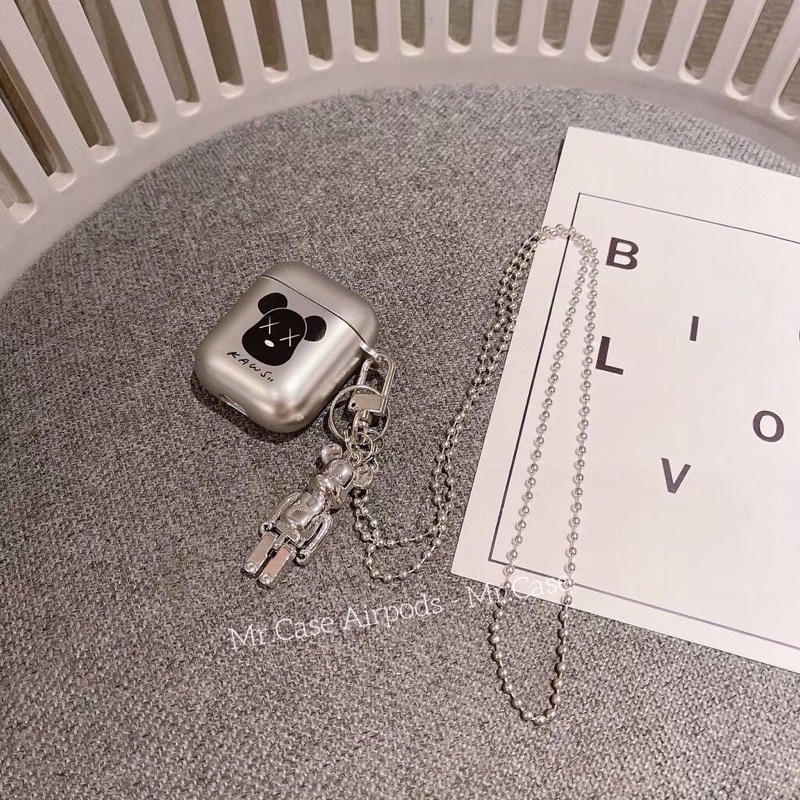 Case Airpods 1/2 /Pro Vỏ Ốp Tai Nghe Hình Kaws Màu Đen Siêu Ngầu Tráng Gương Kèm Móc khoá - Mr.Case AirPods