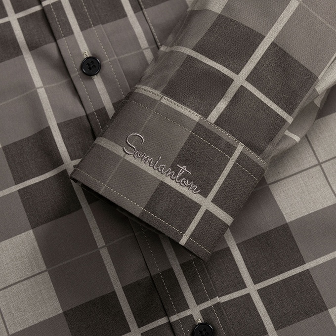 Áo Sơ Mi Nam Trung Niên Công Sở Anton Somianton Dài Tay Màu Nâu Vải Sợi Tre Kẻ Caro - AC135