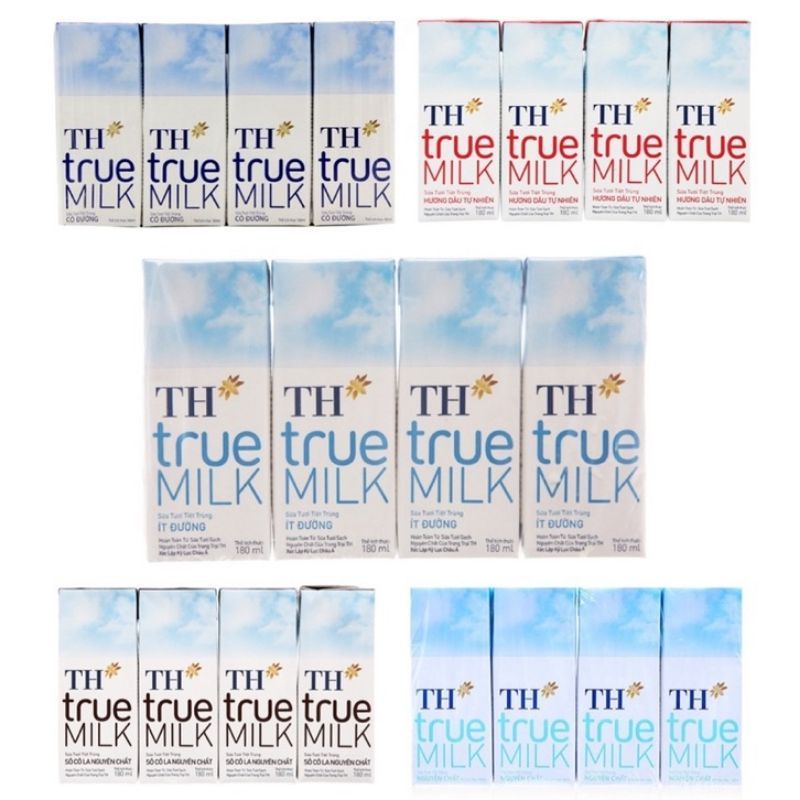 Sữa TH True Milk vỉ 4 hộp 110ml/180ml