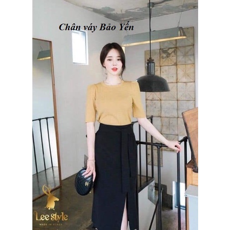Chân váy bút chì suông xẻ trước thắt dây cạp sang chảnh dài 70cm- M63