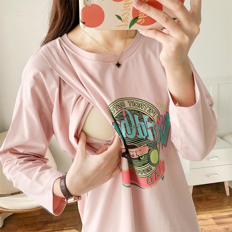 Áo Thun Tay Dài Dáng Rộng Thời Trang Xuân Thu Cho Mẹ Bầu