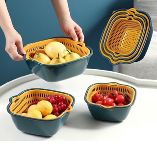 Set 6 rổ nhựa kèm chậu tiện dụng gồm 3 rổ và 3 chậu xếp chồng