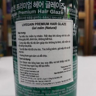 Gel tạo kiểu Livegain Hair Glaze, Super Hold 450ml