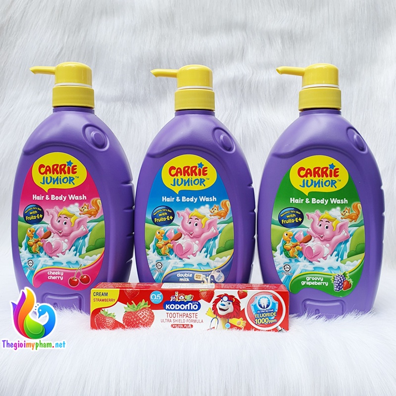 Combo Sữa Tắm Gội Toàn Thân Carrie Junior Hương Grapeberry 700g + Kem Đánh Răng Em Bé Kodomo 40g