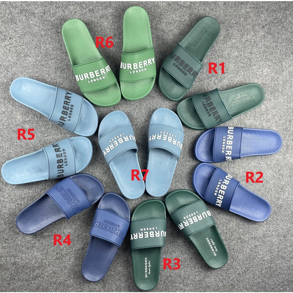 Dép BURBERRY Họa Tiết Chữ Nổi - Dép Quai Ngang Nam Nữ Đế Cao Su Cao 5 Cm