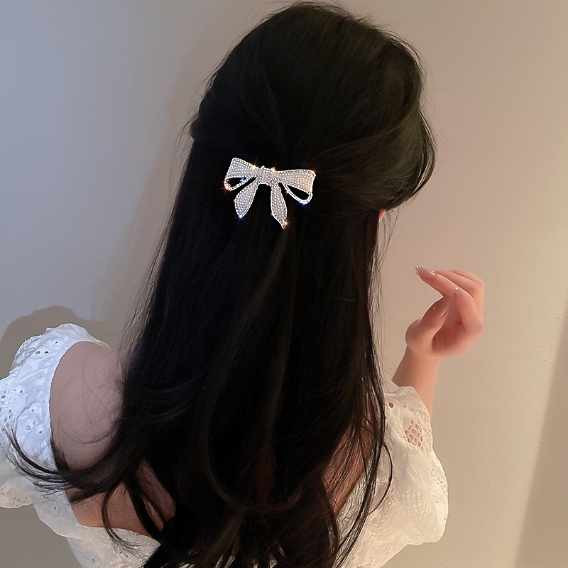 Kẹp Tóc Hình Nơ Đính Đá Ngọc Trai Thời Trang Phong Cách Hàn Quốc Mới Cho Nữ