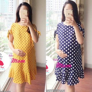 Váy Bầu Dáng Suông Hở Vai Cute, Chất Mát, Không Nhăn (2 màu)