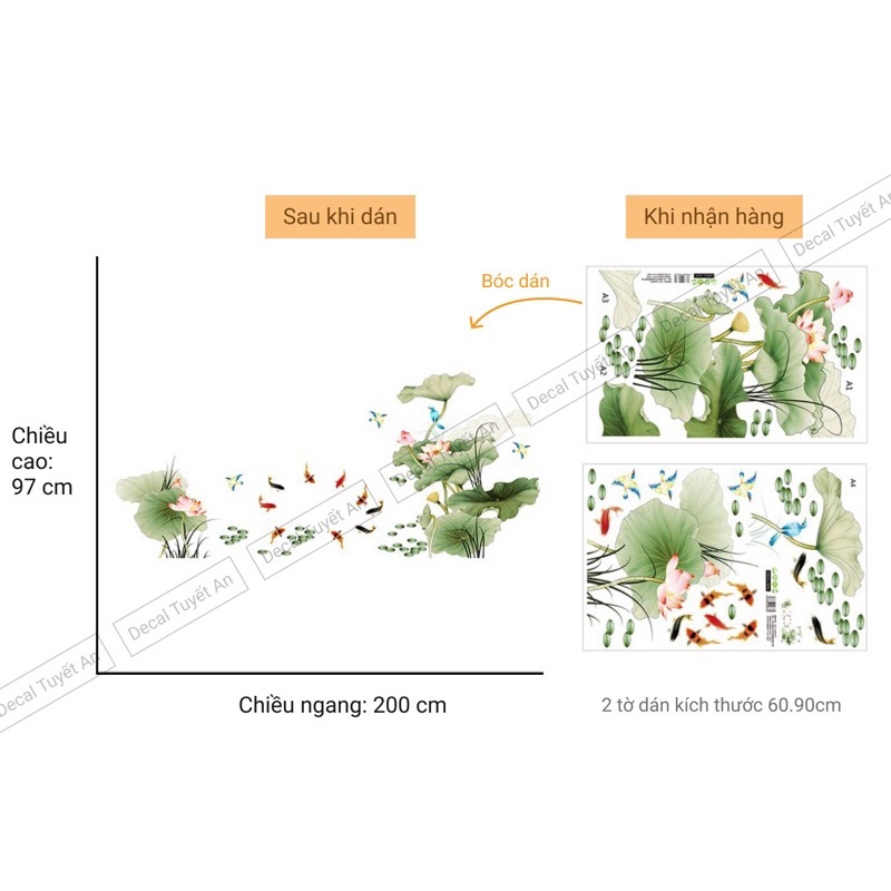 Decal dán tường phòng khách mẫu SEN XANH NHẠT
