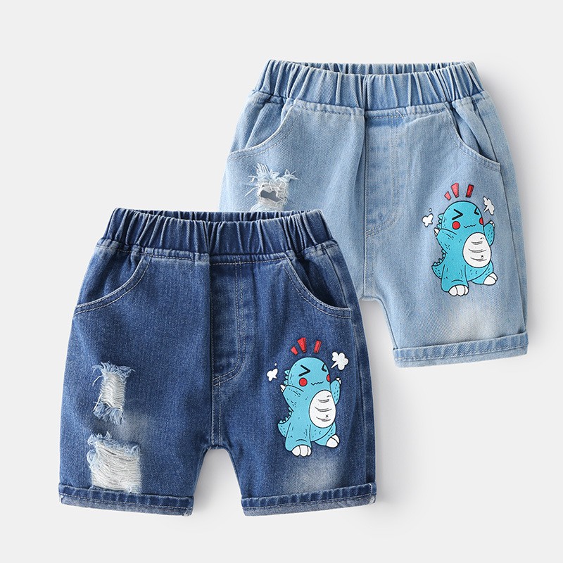 Quần Jean cho bé WELLKIDS quần short Jean họa tiết khủng long chất bò mềm hàng xuất Âu Mỹ