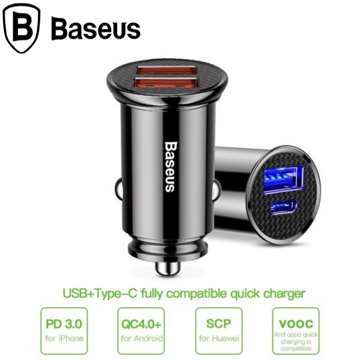 Tẩu sạc nhanh Quick Charge 3.0 đa năng Baseus dùng trên ô tô tích hợp Type-C và USB CCCALL-AS01 - Bảo hành 6 tháng