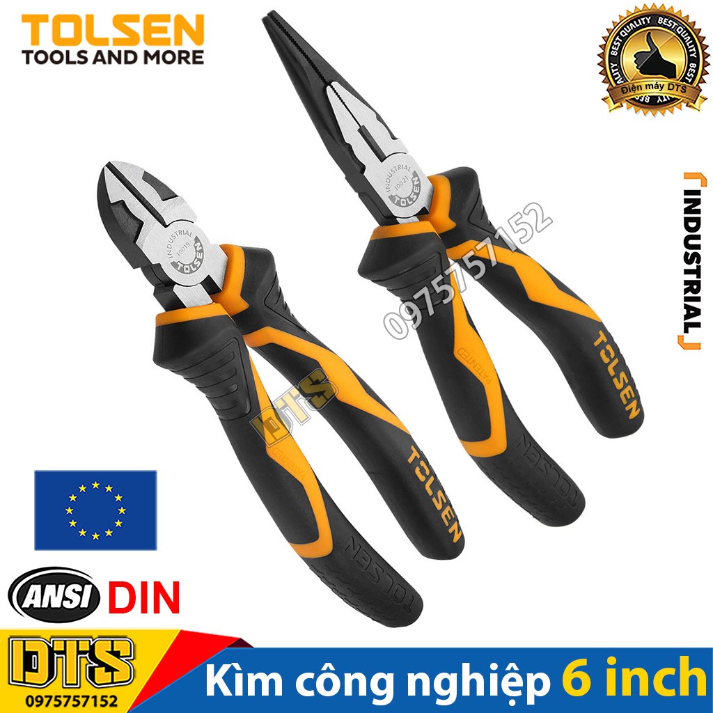 Bộ kìm cắt, kìm nhọn - kìm công nghiệp TOLSEN 6 inch/ 160mm, thép CR-V cao cấp hợp kim Niken – Tiêu chuẩn Châu Âu