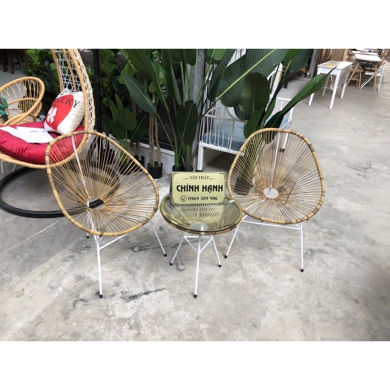 BỘ BAN CÔNG MÂY NHỰA CAFE NGOÀI TRỜI gồm 2 ghế 1 bàn tặng kèm gối ( ẢNH THẬT CHỤP TẠI SHOP )