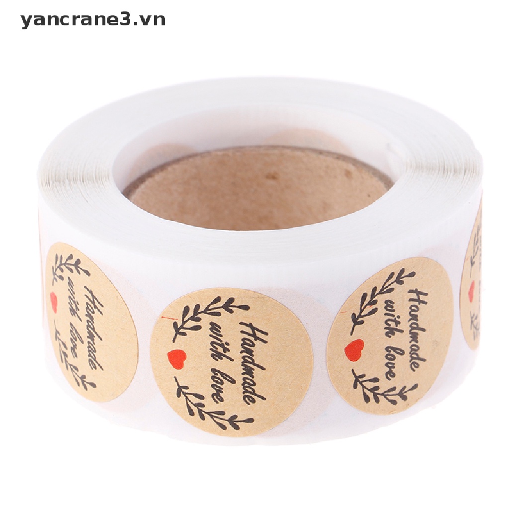 Cuộn 500 miếng dán in chữ tự làm With Love Thank you độc đáo dùng trang trí tiệc