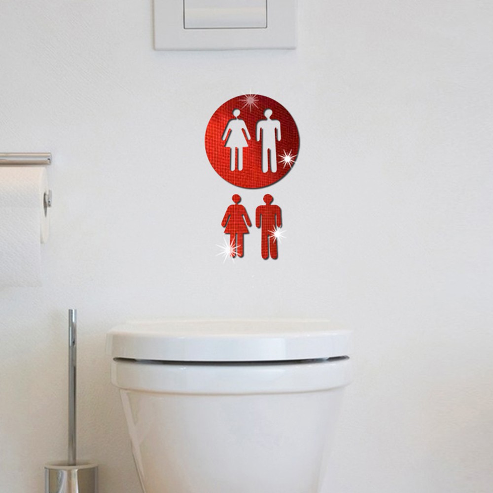 Bộ 2 decal trang trí cửa toilet bằng nhựa vinyl tráng gương hình nam và nữ