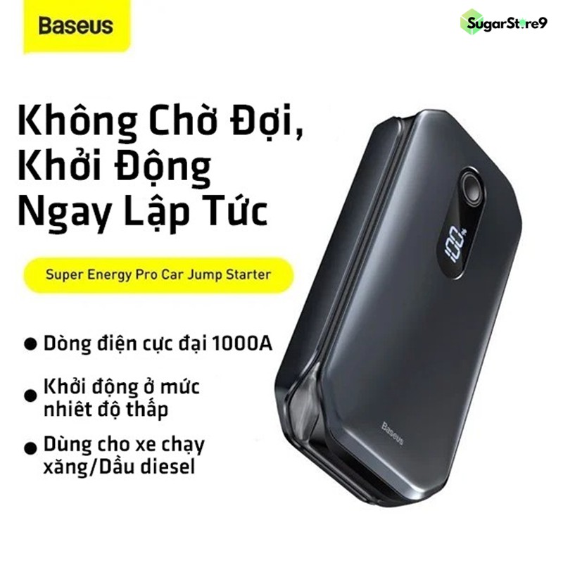 Bộ Kích Bình Ô tô - Kích Nổ Ô tô Baseus Car Jump Starter Dung Lượng 12000mAh Công Suất 1000A Kiêm Sạc Dự Phòng Tiện Lợi