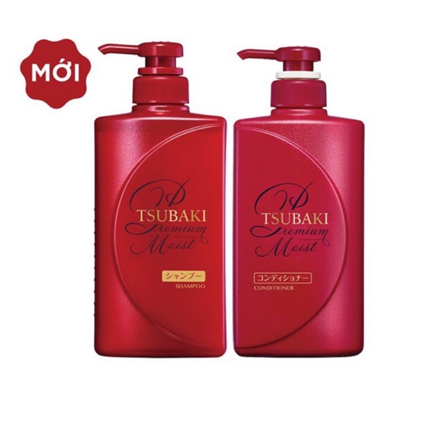 Bộ đôi gội xả Dưỡng tóc bóng mượt Premium Moist Tsubaki 490ml