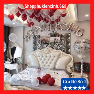 Sét Bóng Trang Trí Phòng Cưới [RẺ VÔ ĐỊCH] Happy Wedding Tông Màu Trắng Đỏ [ Tặng Kèm Bơm Bóng ]
