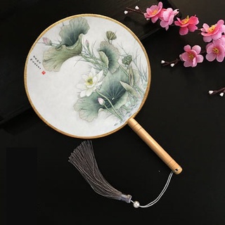 Quạt tròn cổ trang cán gỗ