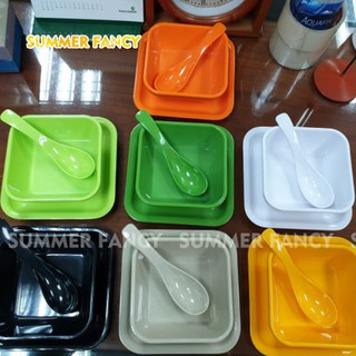 10 bộ Tô + muỗng, bát chén vuông kèm thìa ăn flan - chén bát melamine [ có sỉ ]