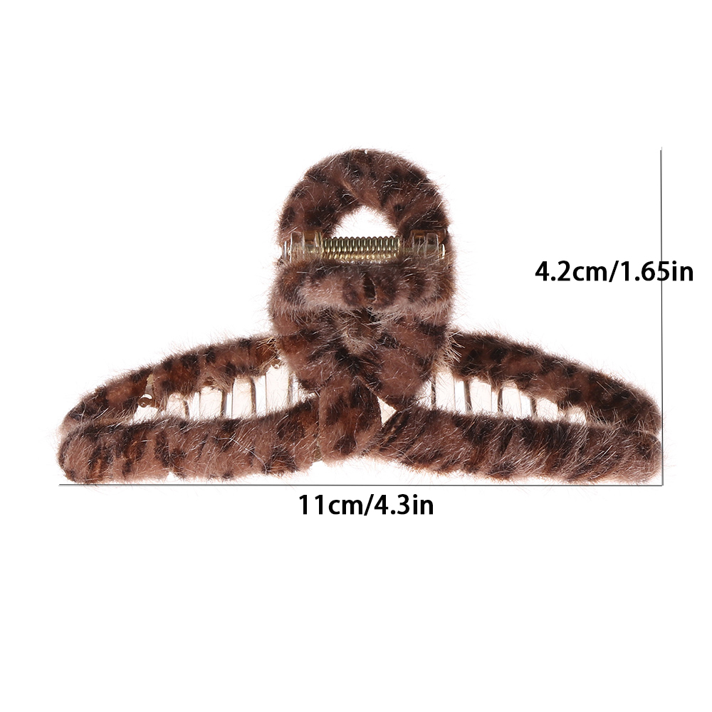 WATTLE Fashion Hair Claw Clip Women Girls Large Hairpins Hair Clamps Hair Accessories Plush Leopard Print Strong Hold Barrette