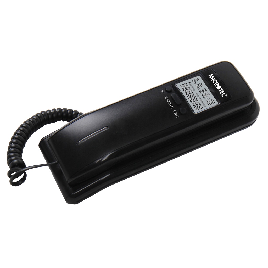 Điện thoại cố định có dây bàn phím trên tay cầm, 2 màn hình hiện số gọi tới, treo tường, cho hotel, cty, gia đình.