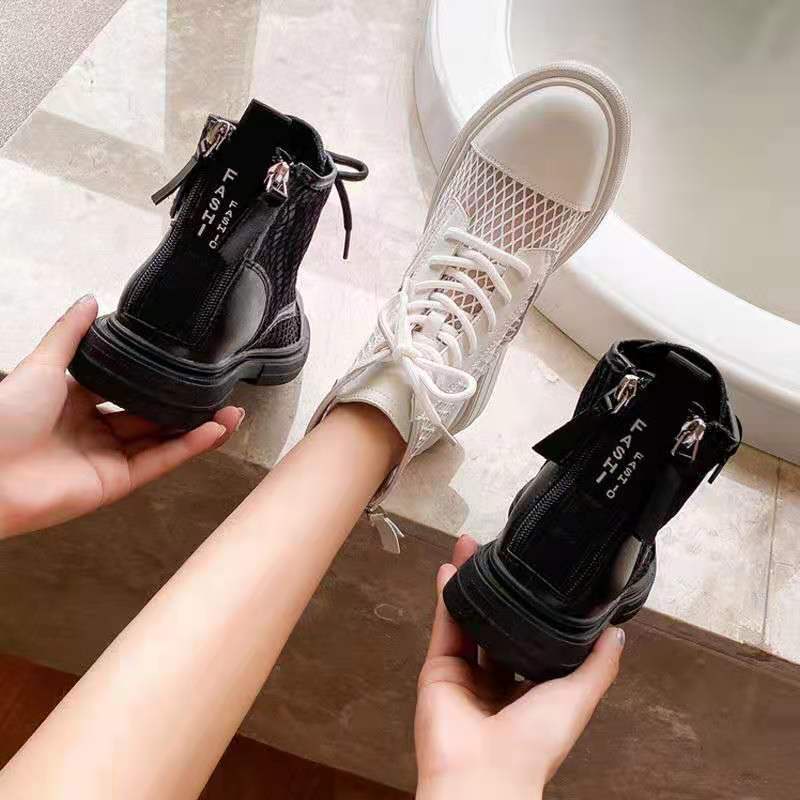 Giày Bốt Martin Phối Lưới Đục Lỗ Thoáng Khí Thời Trang Mùa Hè Hàng Mới Cho Nữ