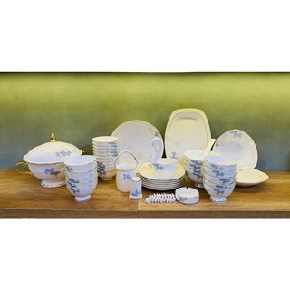 Bộ bát đĩa sứ xương ☘𝘾𝘼𝙊 𝘾𝘼̂́𝙋☘ bướm xanh cao cấp 60 chi tiết (Hàng Sẵn Kho)