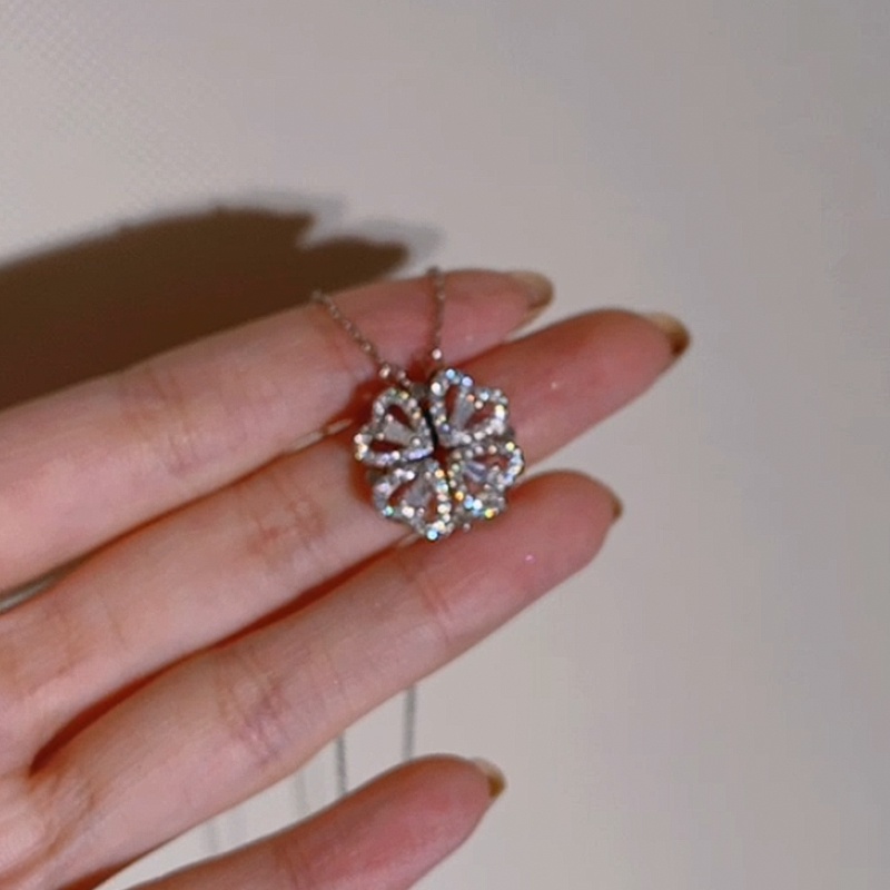 Vòng cổ phối mặt cỏ ba lá đính đá đầy đủ thời trang mùa hè làm quà tặng sinh nhật cho nữ