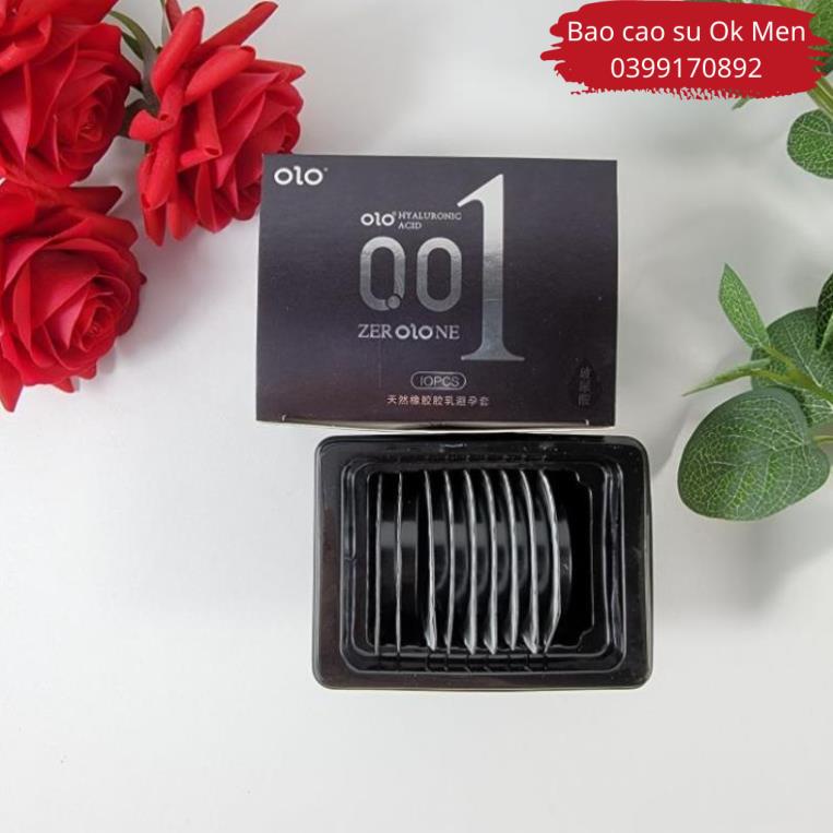 Bao cao su OLO 001 đen Feeling Ultrathin, bcs siêu mỏng, trơn hộp 10 BCS