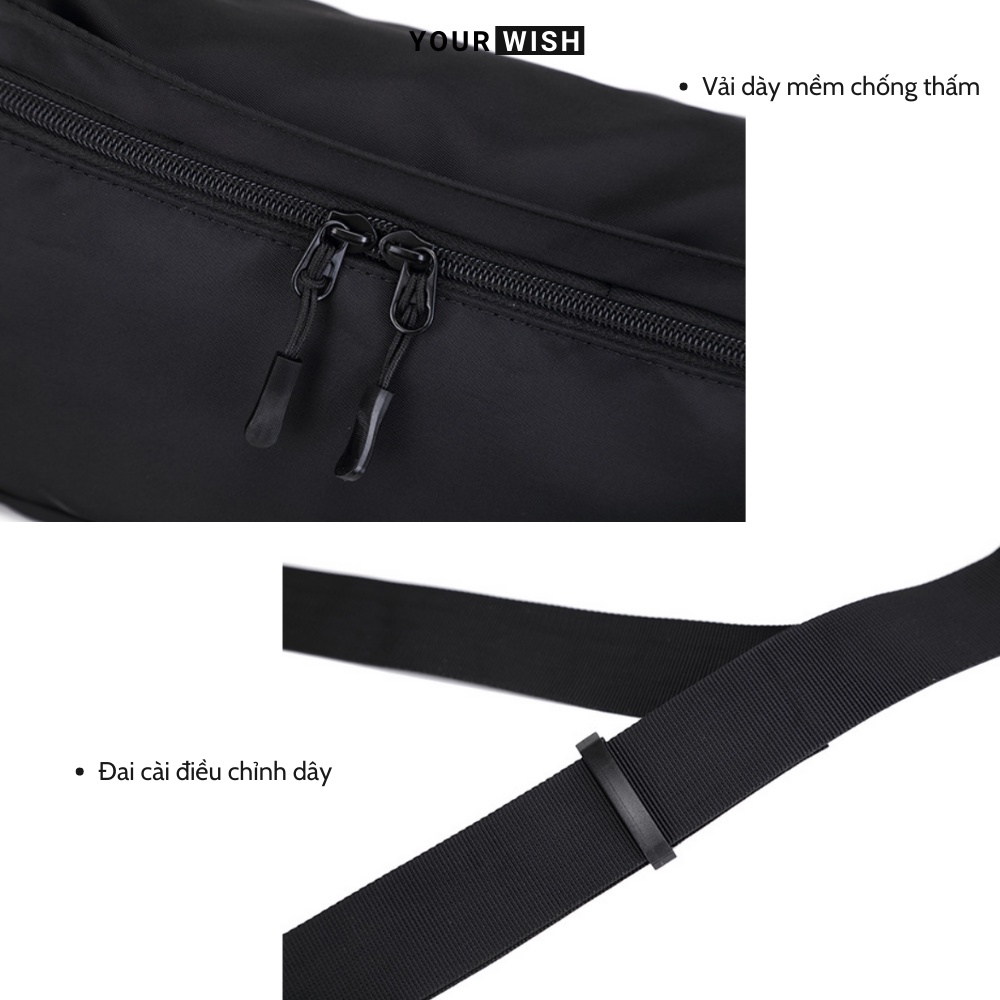 Túi Bao Tử Đeo Ngực Bụng Đeo Chéo Thời Trang Chống Thấm Nước Ngăn Rộng Phong Cách Basic Yourwish TD322 Vải Đen